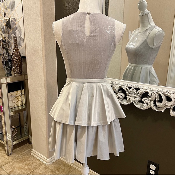 NWT Armani Exchange ICY Sequins Satin Peplum Tiered DRESS 0P - Picture 6 of 13